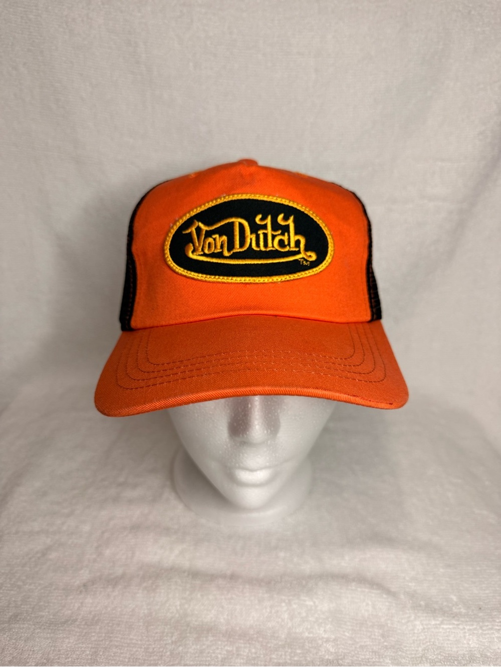Von Dutch Bright Orange and Black Mesh Trucker Hat